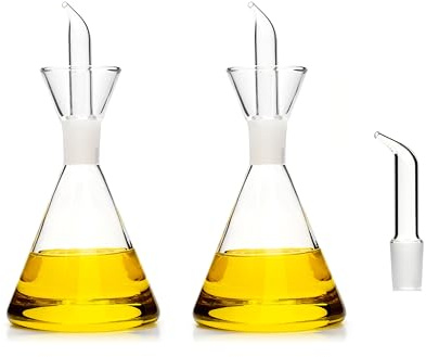 CLASSE ITALY – Set di 2 Oliere in vetro borosilicato 250 ml, Conica, con beccuccio di ricambio incluso, tappo salvagoccia brevettato, senza BPA e piombo