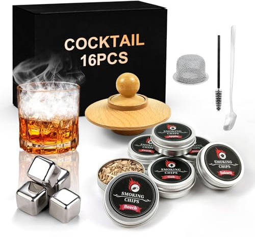 Kit per smoker da cocktail, accessori per whisky con 6 sapori di trucioli di legno, Old Fashioned Whisky, un ottimo regalo per papà, mariti, amici e amanti dei cocktail