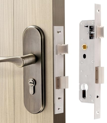 LYPPUL Cerradura de Embutir, Habitación Cerradura de Embutir, cerraduras para Marco de Tubos 85MM Centro 25MM Backset Cuerpo De La para Puertas Interiores y Puertas de Baño