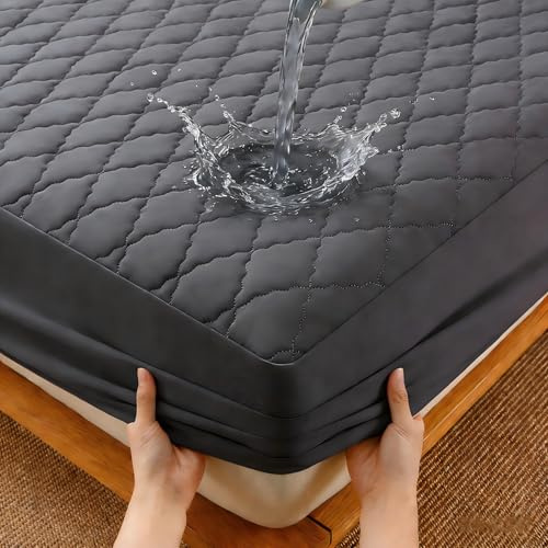 Protector Colchon 150x200 cm - Impermeable & Acolchado Funda Colchon para Cama 150cm, Colchones de hasta 27 cm, 100% Poliéster + PU, Gris Oscuro