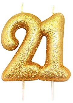 Anniversary House Metallic Gold Glitter Candle, Number 21, 21st Birthday Cake Topper, 7 Centimeters, AHC204