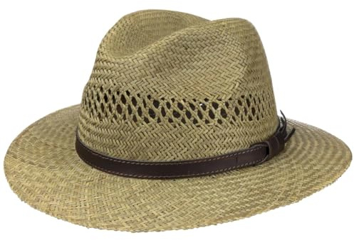 Lipodo Classic Traveller Leather Band Straw Hat Women/Men Nature 7 1/2-7 5/8