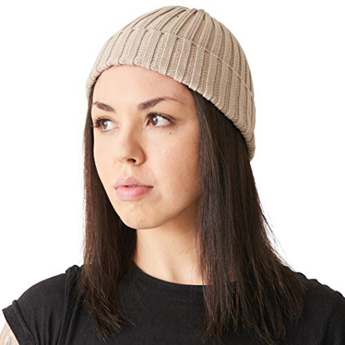 CHARM Hombres Fisherman Gorros Beanie 100% Algodón Damas Tejido Gorros Beanie Gorra Clásico Diseño Sencillo Acanalado Flojo Sombrero Beige