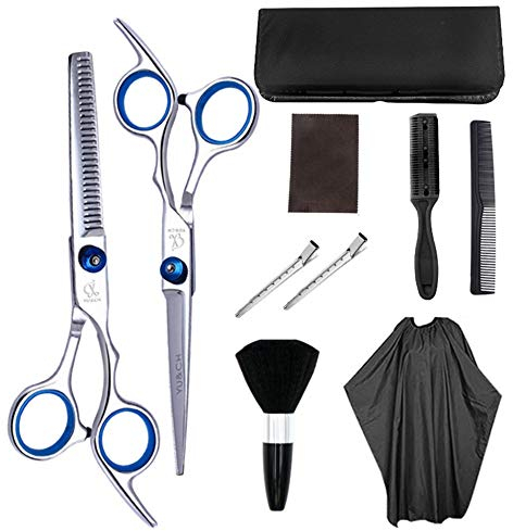 Ciseaux Coiffure Kit 10 PCS Ciseaux de Coiffure Professionnels Ciseaux de Coiffure Kit Cheveux Ciseaux de Coupe Brosse À Cheveux Barrette Cape Toilettage Peigne for Salons de Coiffure