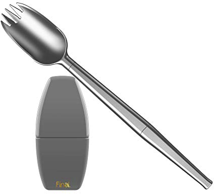 FinalSpork Collapsible, Reusable Metal Spork with Travel Case | Pocket-Sized | Stainless Steel & Platinum Grade Silicone | Eco-Friendly | Shark Butt Grey Case, Silver Spork