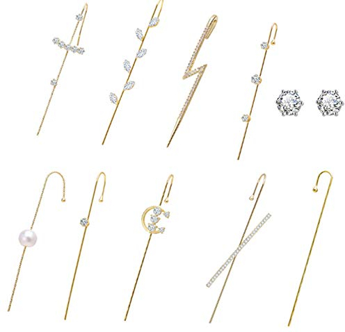 11Pcs Ohrwickel Ohrringe für Frauen - Einzigartige Lange Ohrmanschette Crawler Haken Set - Strass Ohrschmuck (Gold)