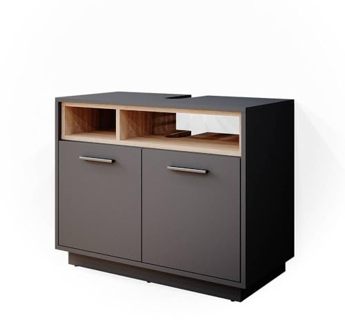 Vicco Mobile sottolavabo per bagno Beatrice, Antracite, 80 x 64 cm, con ritaglio per sifone e ripiani aperti