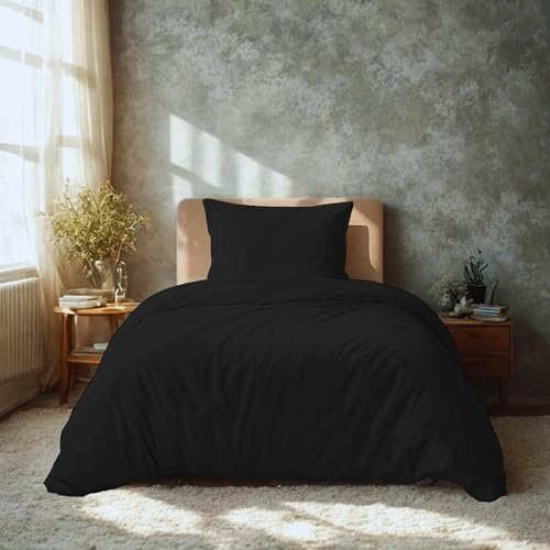 Komfortec Premium Super Soft Bed Linen 2-Piece 155 x 220 cm Duvet Cover + 80 x 80 cm Pillowcases Brushed 100% Microfibre Black
