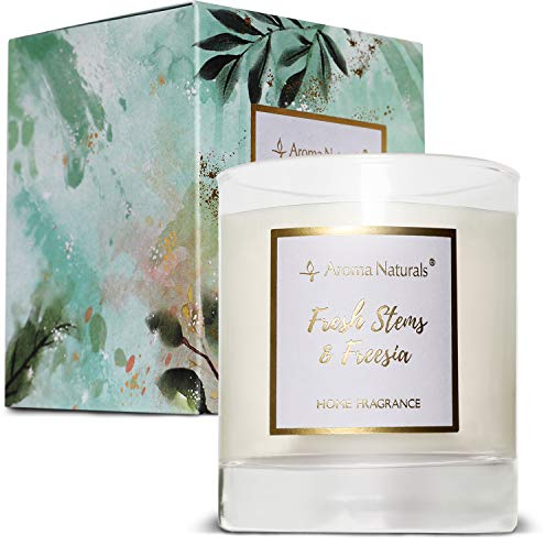 Aroma Naturals Candela profumata, candele per aromaterapia per la casa, candele regalo per donne, candele decorative in vetro, cera di soia naturale, durata di combustione 35 ore (steli freschi e
