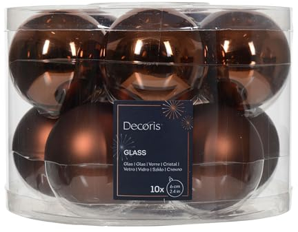 Christbaumkugeln Espresso braun 5 x glänzend & 5 x matt Ø 6 cm aus Glas - 10er Set