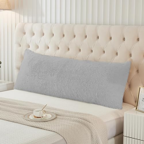 ZTYROLJ 40x145 Seitenschläferkissen Bezug, Lichtgrau Plüsch Deko Kissenhülle Mikrofaser Kissenbezüge mit Reißverschluss,Atmungsaktiv und Weich Kopfkissenbezug für Seitenschläfer