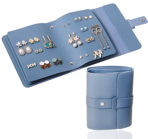 KASESSS Earring Storage Organiser, PU Leather Book for Jewellery Organiser, Portable Earring Holder, Earrings Organiser Book, Earing Holder, Jewellery Storage for Necklaces, Bracelets, Blue