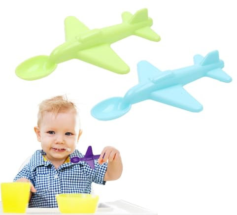 Cucchiaio per alimenti per bambini, cucchiaio per aereo, colore chiaro, 2 pezzi | Posate sicure per bambini, posate per bambini per interni ed esterni, scuola materna, asilo