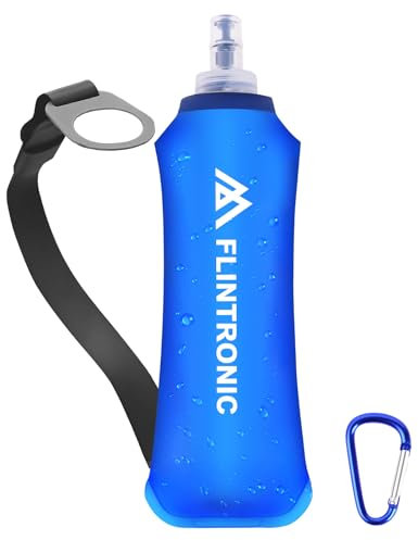 flintronic Soft Flask, 500 ml/17oz TPU Foldable Running Water Bottle, Handheld Drinking Flask with Wrist Strap and Carabiner Clips, BPA-Free, BPA-Free, for Running, Cycling, Hiking, Marathon
