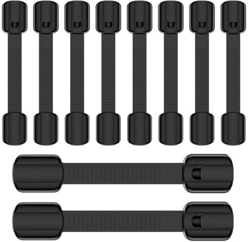 Fhlbestyu 10 Stück Kindersicherung für Schrank und Schubladen, Schubladensicherung für Baby und Kinder für Tür Schränke Kühlschrank, Schrankschloss mit Kleber ohne Bohren - Schwarz