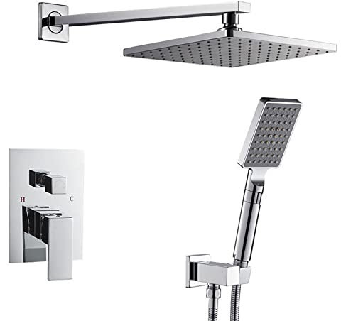 PUFAHAU Juego de Ducha Sistema de Ducha Mezclador Empotrado Cabezal de Ducha Cuadrado y Juego de Manguera