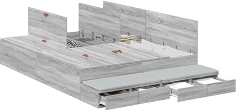 vidaXL Stauraum Bettgestell Grau Sonoma 135x190 cm Holzwerkstoff Viel Stauraum Modernes
