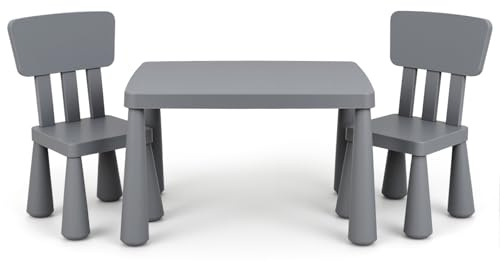 LIFEZEAL Juego de Mesa y Silla Infantil, Mesa con 2 sillas de plástico para niños, Conjunto de pupitres de Actividades para niños, Set de Mueble de 3 Piezas, Apto para 1-7 años (Gris)
