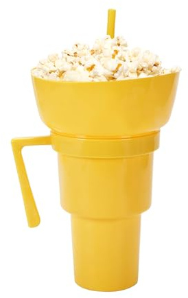 Sghtil Vasos Con Pajita,Taza Con Recipiente Para Aperitivos | Térmica Portátil de Exterior con Asa Contenedor de Palomitas para Postres Camping Picnic Viajes en Coche Cine Niños Adultos