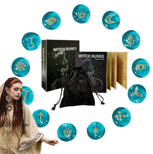 Orakelstenar Set Handbok i spådomsglyfstenar och ornament för divination | Altare Spådomsstenar Avsedd för Nybörjare inom Hedendom och Altaranvändning, samt Present för Kvinnor