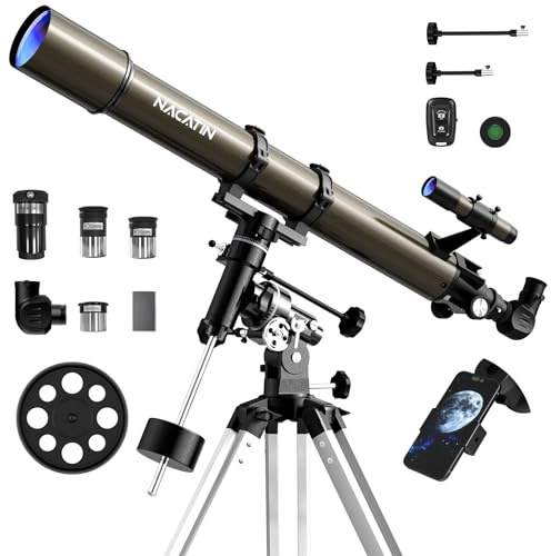 Telescopio rifrattore astronomico, 1000-90 mm, con montaggio equatoriale e treppiede
