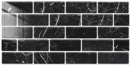 Commomy 12 Pièces Credence Adhesive pour Cuisine et Salle de Bain, Stickers Adhésive Carrelage Autocollant Mural, 30 x 15 cm, Noir Marbre, Stickers Carrelage Carreaux Adhésif Mural