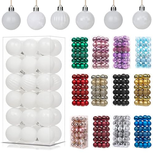 36Pcs White Baubles for Christmas Tree Decorations,40mm/1.57 Small Xmas Bauble Hanging Ball,Christma Balls Ornaments with String,Shatterproof White Christmas Baubles for Xmas Tree Holiday Party Decor