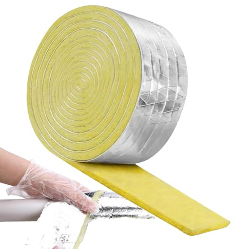 Zestivra Aislamiento de tuberías, 10,0 metros, cinta de lana de vidrio autoadhesiva, cinta aislante, para tuberías industriales, agua caliente, aire acondicionado, aire, invierno, exterior, ático