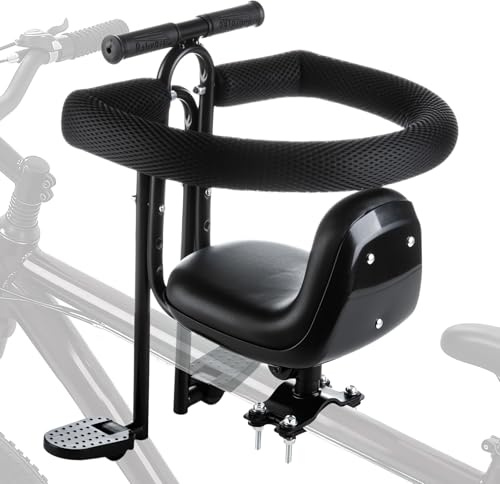 MindWissUp Front Kids Bike Seat，Adjustable Child Bicycle Seat with Armrests Foot Pedal Guardrail Detachable Toddler Bike Seat for 45 lbs Compatible with All Adult MTB