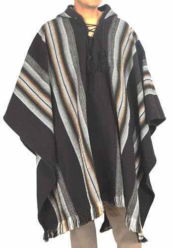 DILUKA Alpacka-poncho herr, handgjord i Peru, traditionell Anden-stil, en storlek, varm för vinter och utomhus, Fair Trade alpackaull, GRÅ, one size