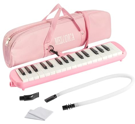 32 Key Melodica Instrument, Soprano Air Piano Keyboard Pianica with 1 Long Tubes, Portable Keyboard with Carrying Bag for Beginners, Students & Music Lovers (Pink)