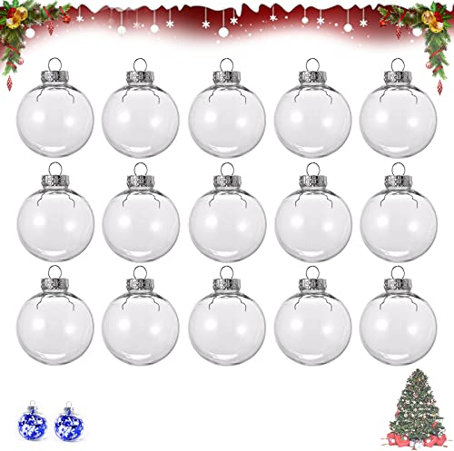 behone 15 Stücke Klar Weihnachtskugeln Plastik Weihnachtskugeln Durchsichtige Rund klar Christbaumkugeln Kugeln DIY transparente Kugeln, die Verzierungen für Weihnachtshochzeitsfeierdekor hängen