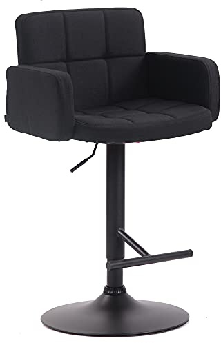CLP Tabouret de Bar Los Angeles Tissu Hauteur Réglable I Chaise Haute de Cuisine avec Dossier et Accoudoir I Tabouret de Bar Design Confortable, Couleur:Noir, Couleur du Cadre:Noir