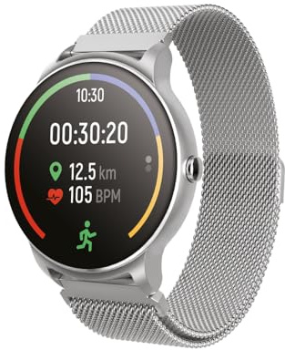 FOREVER Smartwatch SB-330 Schwarz Damen Herren Fitness Tracker wasserdicht Deutches menu Smart Watch für Android iOS Whatsapp fähig (Silber)