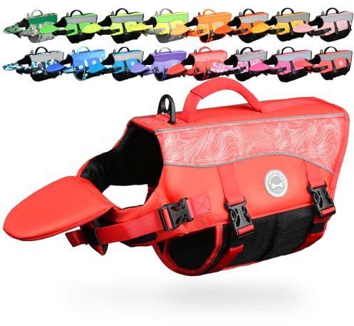 VIVAGLORY Giubbotto di Salvataggio per Cani con Galleggiante Anteriore Removibile, Salvagente con Strisce Riflettenti e Imbottitura Extra per Nuoto e Nautica, Rosso, S