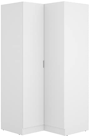 PEGANE Armoire Dressing d'angle en Panneaux de Particules mélaminés Coloris Blanc - Longueur 90.5 x Profondeur 92.5 x Hauteur 184.2 cm