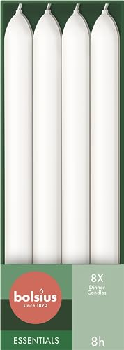Bolsius Glatte Stabkerzen - Weiß - 8 Stück im Karton - 24 x 2 cm - Länge Brenndauer 8 Stunden - Unparfümierte - Enthält Natürliches Pflanzenwachs - Ohne Palmöl