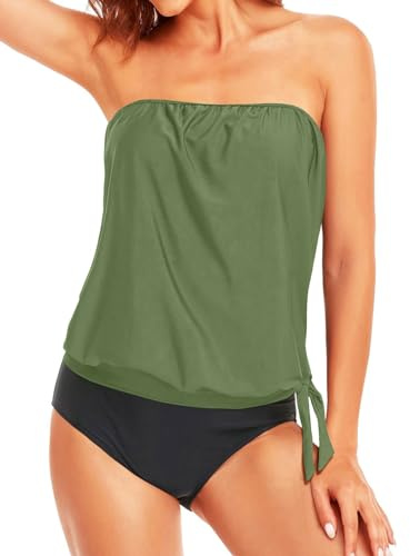 Yutdeng Tankini Traje de Baño para Mujer Dos Piezas Push Up Conjunto de Bañador Bandeau Relleno Top Tirantes Ajustables Desmontables Tankinis Vientre Plano Trajes de Baño 2 Piezas Braga Swimwear Playa