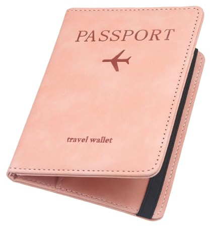 ILIYAH Porte Passeport Cuir PU Blocage RFID Housse de Passeport Portefeuille de Voyage Étui avec Fente pour Cartes & Strap élastique Passport Covers（Rose）