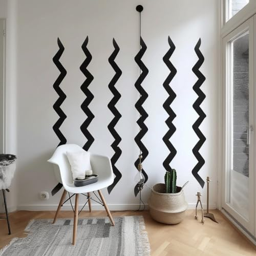 Moderne schwarze Zickzack-Wandaufkleber, vertikale Muster, Vinyl-Aufkleber für moderne Raumdekoration, Lila