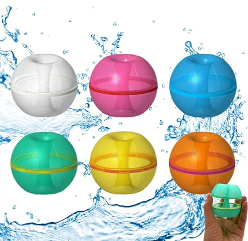 Reusable Water Balloons, MKNZOME 6PCS Refillable Silicone Water Balls Quick Fill Water Toys Water Bombs Summer Pool Toys, Outdoor Garden Beach Fun Party Swimming Pool Games for Kids Adults