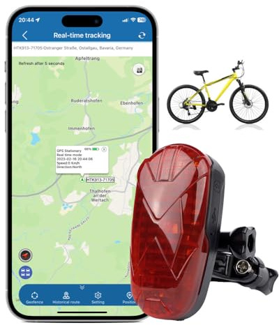 TKMARS TK906 GPS Tracker Bicicleta, GPS Localizador para Bicicleta E-Bike Roller Moto Manillar, Emisor en tiempo real y resistente al agua, batería de 1800 mAh, alarma SOS, aplicación