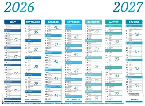 OBERTHUR - 1 Calendrier Mural Scolaire - Format 27 x 21 cm - Août 2026 à Septembre 2027