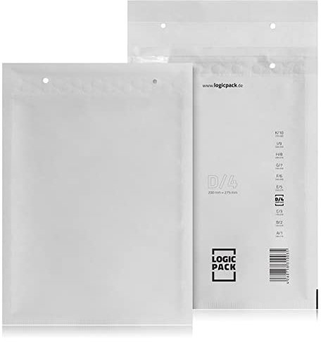LOGIC PACK 100 Luftpolsterumschläge Versandtaschen Luftpolster D4 200 x 275 mm Weiß, Luftpolstertaschen Haftklebend Gepolsterte Briefumschläge Premium Umschläge Polsterumschläge geeignet für DIN B5