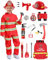 Feuerwehrmann Kostüm Set für Kinder Jungen Mädchen mit 14 Feuerwehrspielzeug Accessoires Wasser-Feuerlöscher Feuerwehrhelm Feuerwehr Spielzeug für Karneval Halloween Feuerheld 3-12 Jahre G039XXLA