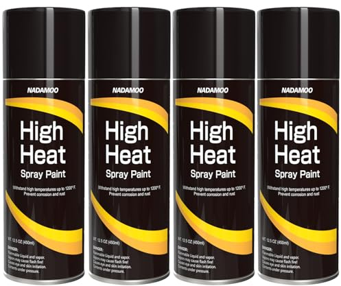 NADAMOO High Heat Spray Paint for Metal, Matte Finish BBQ & Stove Aerosol Paint - High Temperature Resistant Up to 1200°F, 4 Cans, Black