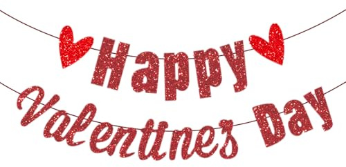 2 Strings Valentines Day Decorations Valentines Banner Bunting,Glitter Paper Valentines Day Decorations Red Love Heart Garland for Birthday Wedding Anniversary Engagement Heart Decorations Hanging