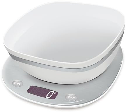 TERRAILLON - MACARON GLACEE + BOL - Balance de cuisine électronique, Finition Inox, Bol de 1.5L, Ecran LCD Rétroéclairé, Poignée intégré, Capacité 5 Kg, Graduation 0.5g/1g, Inox