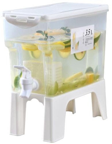 Fridge Water Dispenser with Tap & Lid, 3.5l Beverage Dispenser with Raised Base, Food Grade & Temperature Resistant Drink Container for Kitchen, Party, Bar, Buffet.