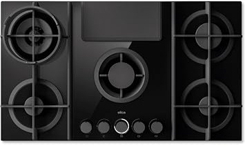Elica PRF0196341, Placa de gas con campana extractora integrada NIKOLATESLA FLAME EVO BL/A/88, Black